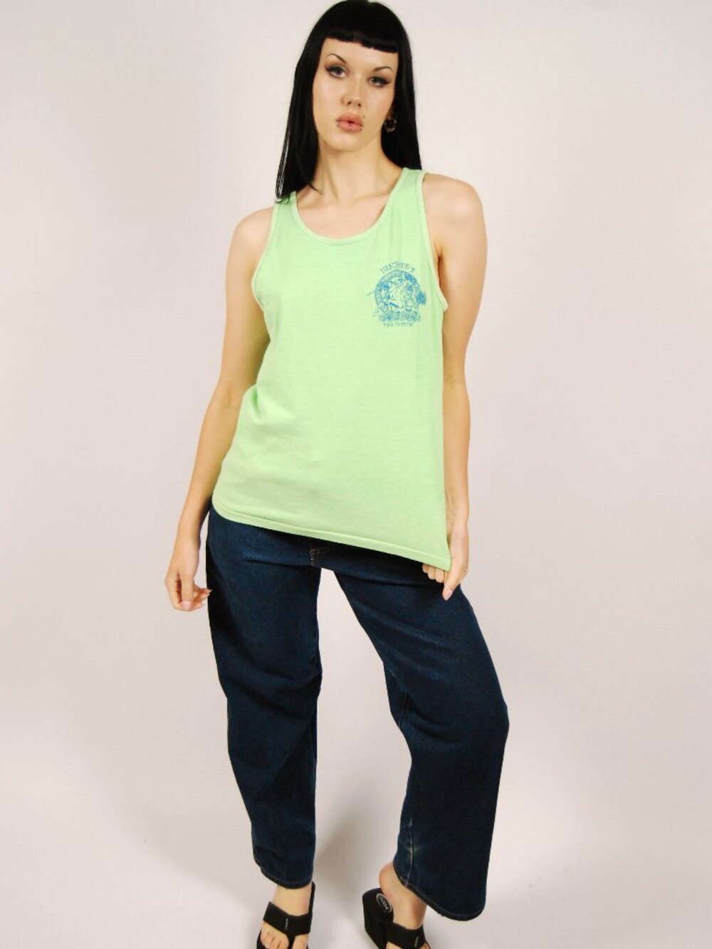 80s Athletic Tank (M) medium neon seafoam green vintage mens cutoff workout gym